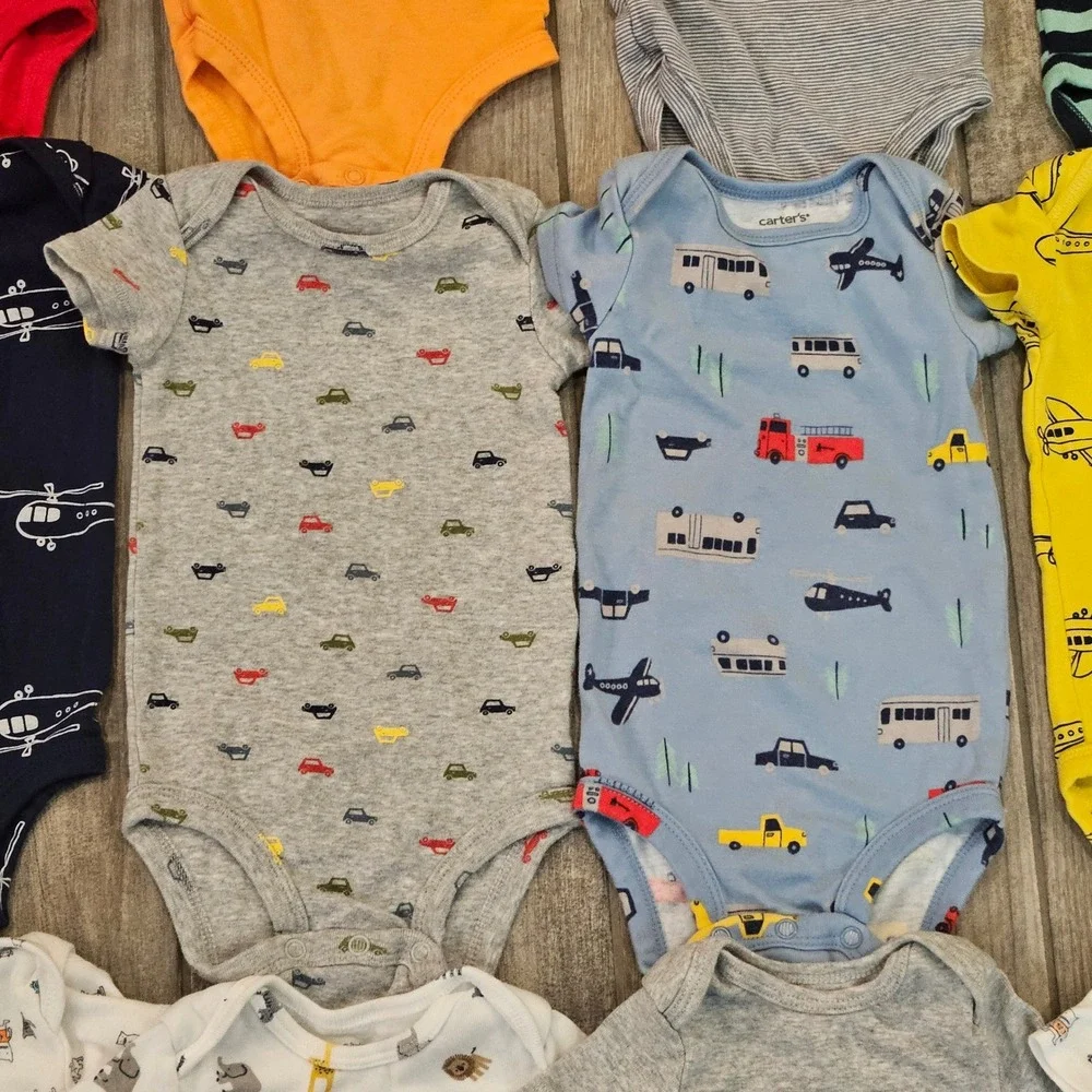 Carter's Bodysuits‎ Kids Size 6M 15 Piece Lot Stripes Animals Vehicles Infant